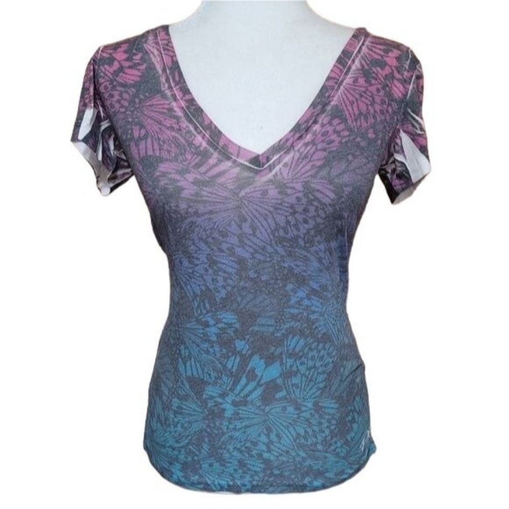 Billabong Women's Size Medium Rainbow Tone Butterfly Print Short Sleeve Tee